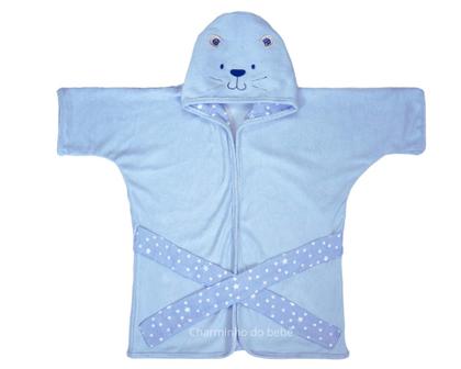 Imagem de Roupão d bebê plush c/ capuz bordado bublim bichinhos ii enx