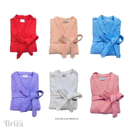 Imagem de Roupão de Banho Briza Atoalhado Feminino Adulto 100% Algodão Manga Curta (4009) - Tam Único Vermelho