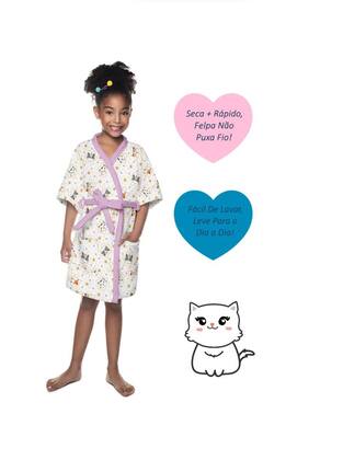 Imagem de Roupão De Banho Felpudo Infantil Gatinha Fashion  Miau