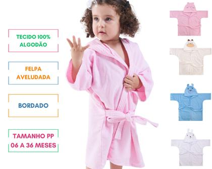 Imagem de Roupão de banho infantil bichinhos liso c/ capuz baby-joy