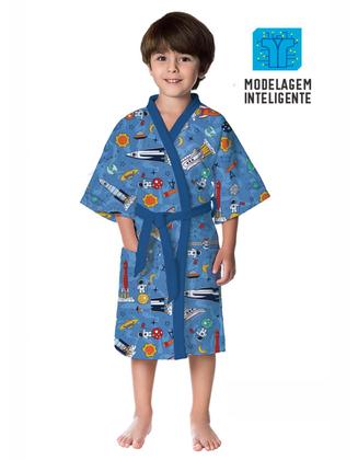 Imagem de Roupão de Banho Infantil Menino Galaxia Aveludado 2 a 7 anos