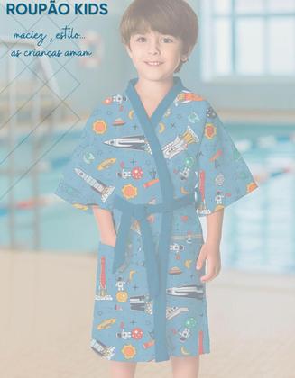 Imagem de Roupão de Banho Infantil Menino Galaxia Aveludado 2 a 7 anos