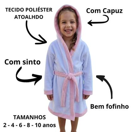 Imagem de Roupão de Banho Infantil Praia e Piscina Menino e Menina Com Capuz Poliéster Atoalhado Felpudo