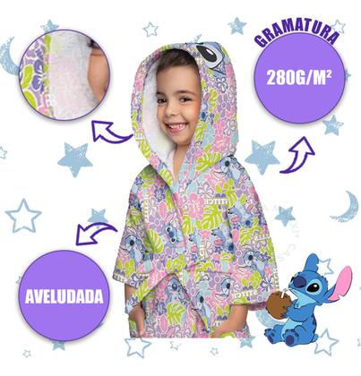 Imagem de Roupão De Banho Infantil Stitch Menino Menina Piscina Praia