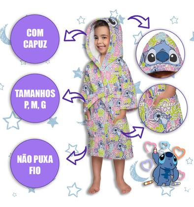 Imagem de Roupão De Banho Infantil Stitch Menino Menina Piscina Praia