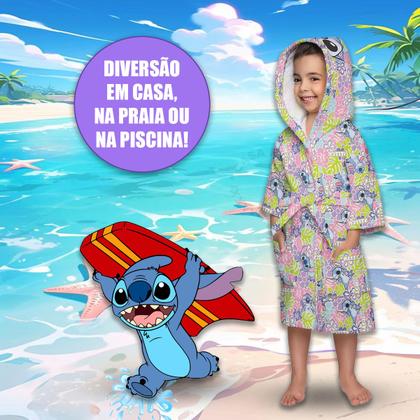 Imagem de Roupão De Banho Infantil Stitch Menino Menina Piscina Praia