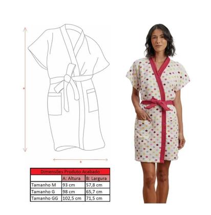Imagem de Roupao Felpudo Adulto Curto Estampado Dots GG Rosa Lepper