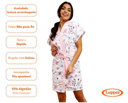 Imagem de Roupão feminino adulto aveludado manga curta estampado-lepper-premium