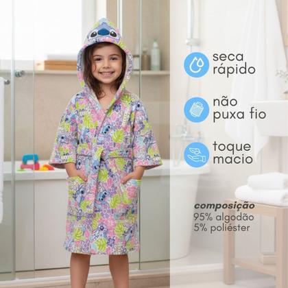 Imagem de Roupao Infantil Aveludado Quimono com Capuz Stitch Lepper Tamanho:G (8 a 10 anos)