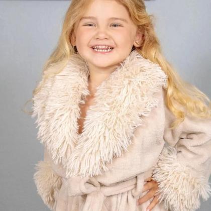 Imagem de Roupão Infantil Meninas Gola Pelos Microfibra Tamanho M
