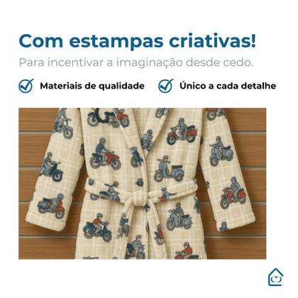 Imagem de Roupão Infantil Menino e Menina Microfibra Plush Frio Inverno Super Macio Com Bolso Várias Estampas