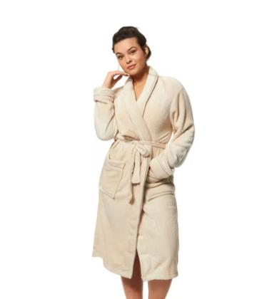 Imagem de Roupão Velour Cor Bege Tecido Flannel Neo Clássico 100% Poliéster