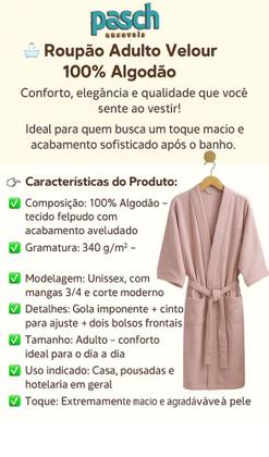 Imagem de Roupão Velour Unicolor P - Dohler