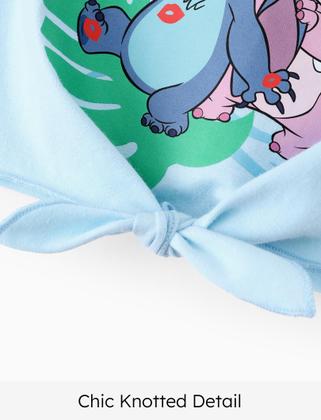Imagem de Roupas infantis Disney Lilo & Stitch de 2 peças para meninas, conjunto curto Stitch Girl sem mangas e calças elásticas, 2 peças, conjuntos de roupas de verão, uso diário casual, azul claro, 4-5 anos