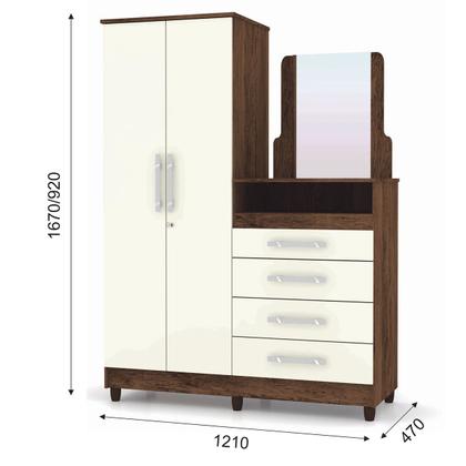 Imagem de Roupeiro 2 Portas + Cômoda Line 4 Gavetas com Espelho Imbuia/Champanhe para Quarto - Vila Rica