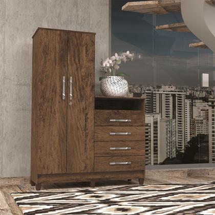 Imagem de Roupeiro 2 Portas + Cômoda Line 4 Gavetas Imbuia Rústico para Quarto Dormitório - Vila Rica