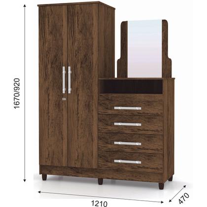 Imagem de Roupeiro 2 Portas + Cômoda Line 4 Gavetas Imbuia Rústico para Quarto Dormitório - Vila Rica