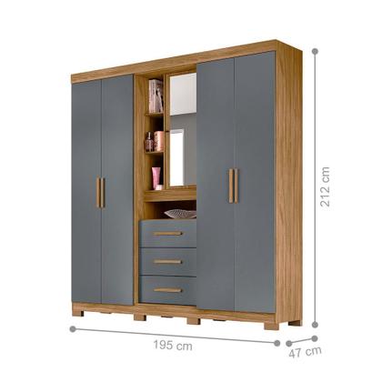 Imagem de Roupeiro 5 Portas Lomond Com Espelho Freijó Cinza