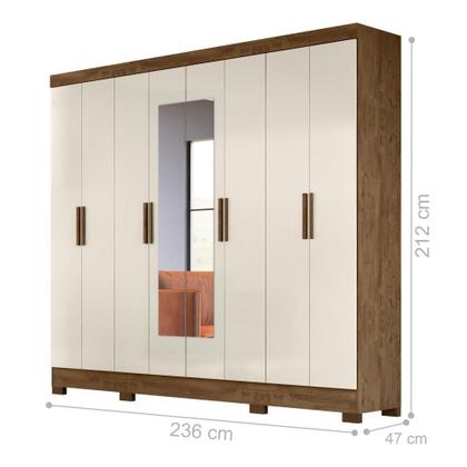 Imagem de Roupeiro 8 Portas Gordon Castanho Wood Baunilha com Espelho