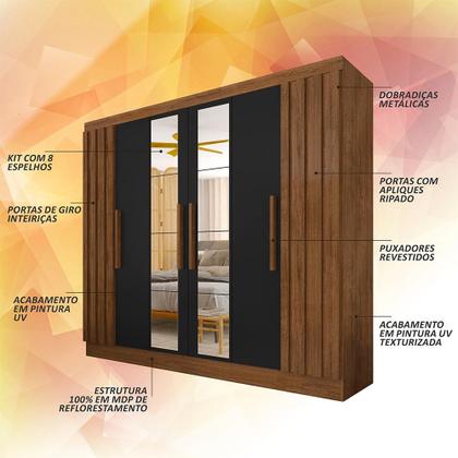 Imagem de Roupeiro Casal 6 Pts Ripado Com Espelho Camille Freijó/preto Fos - M.a