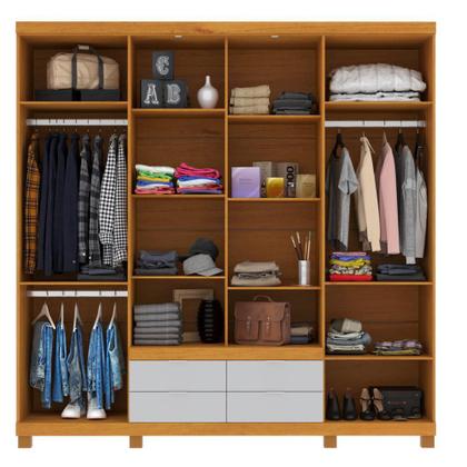 Roupeiro Casal 8 Portas 4 Gavetas com Led e Espelho Floripa Cedro