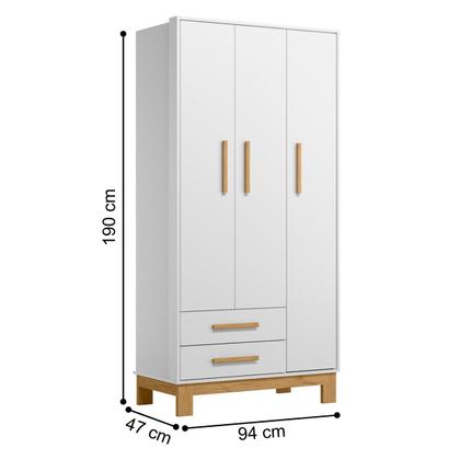 Imagem de Roupeiro com 3 Portas e Cômoda Malta Branco Acetinado
