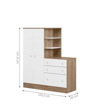 Imagem de Roupeiro com Comoda Infantil Fermo Carvalho Rustico Branco