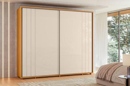Imagem de Roupeiro com escada Dalí 100% MDF ripado 2 portas e 8 gavetas - Cinamomo Off White - Madetec