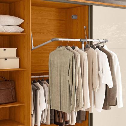 Imagem de Roupeiro com escada Dalí 100% MDF ripado 2 portas e 8 gavetas - Cinamomo Off White - Madetec