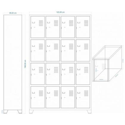 Imagem de Roupeiro de Aço 16 Portas Cinza com Amarelo 1,96 X 1,23 X 0,36 - ULTRA Móveis