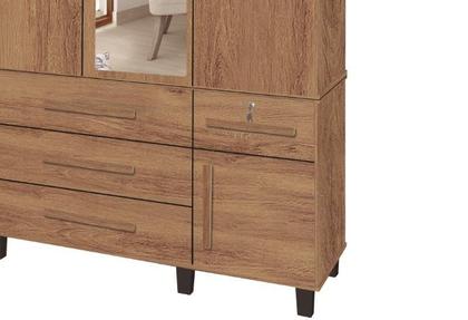 Imagem de Roupeiro / Guarda Roupas EL Triplex Com Espelho 3 Portas + 4 Gavetas Sendo 1 Com Chave Cor Canelato