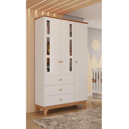 Imagem de Roupeiro Infantil Antonella 3 Portas 3 Gavetas Off White/Caramelo Móveis Canaã