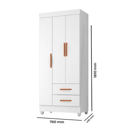 Imagem de Roupeiro Lite 3 Portas 2 Gavetas Guarda-Roupa Solteiro