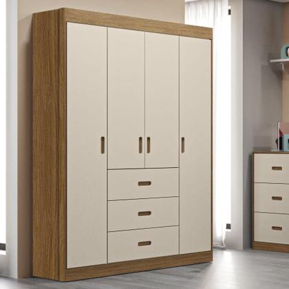 Imagem de Roupeiro Livia 4 Portas 3 Gavetas Off White/Carvalho Móveis Canaã