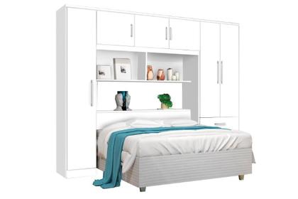Imagem de Roupeiro Modulado Com Cabeceira Báu CAN 2.34m Casal Com Amplo Espaço Interno e Nichos Externos Para Decoração Cor Branco