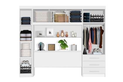 Imagem de Roupeiro Modulado Com Cabeceira Báu CAN 2.34m Casal Com Amplo Espaço Interno e Nichos Externos Para Decoração Cor Branco