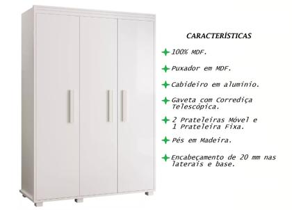 Imagem de Roupeiro Multiuso 3P MDF Estilo Classico Compacto Belize