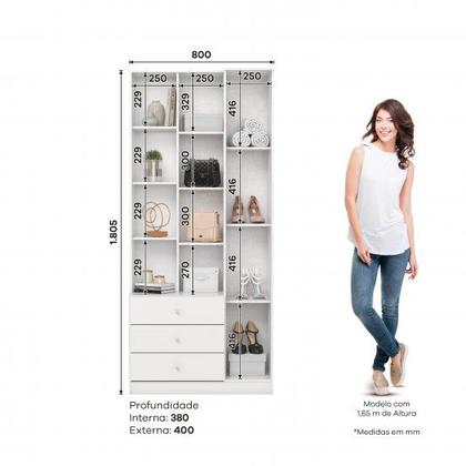 Imagem de Roupeiro Multiuso Doha 02 Portas 03 Gavetas Off White/Nature Henn