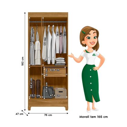 Imagem de Roupeiro Solteiro com 3 Portas 75x182cm Lyon Moval