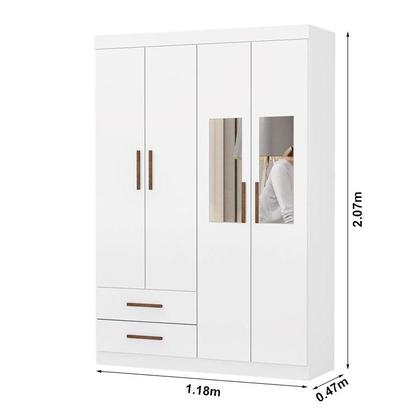 Imagem de Roupeiro solteiro hércules 04 portas 02 gavetas com espelho e pés larg. 1.18m - carioca