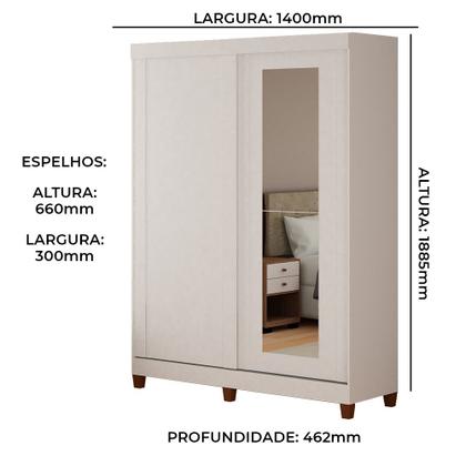 Imagem de Roupeiro União 2 Portas de Correr e 2 Gavetas em MDF com Espelhos e Pés Tuboarte