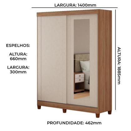 Imagem de Roupeiro União 2 Portas de Correr e 2 Gavetas em MDF com Espelhos e Pés Tuboarte