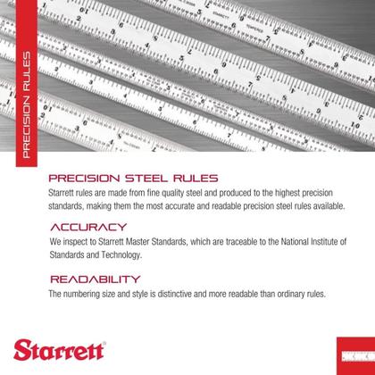Imagem de Rule de aço Starrett C604R-6 de 6 cm com acabamento cromado acetinado