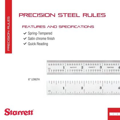 Imagem de Rule de aço Starrett C604R-6 de 6 cm com acabamento cromado acetinado