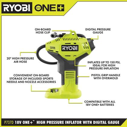 Imagem de Ryobi P737 Inflador Portátil Sem Fio 18V ONE+ (Sem Bateria)