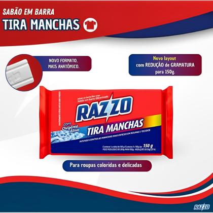 Imagem de Sabão Barra Razzo Tira Manchas Kit Com 12 Unidades De 150g