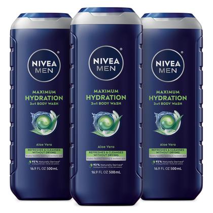 Imagem de Sabonete líquido Nivea Men Maximum Hydration com Aloe Vera 500mL, pacote com 3