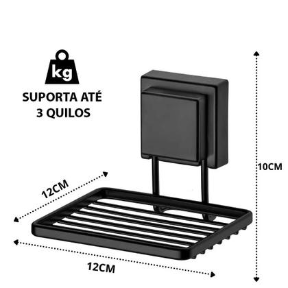 Imagem de Saboneteira Aço Fixação Ventosa Quadrada Future Preto Fosco