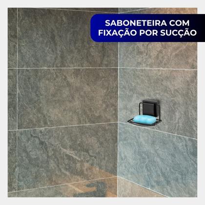 Imagem de Saboneteira De Parede Porta Sabonete Barra Banheiro Lavabo Ventosa Sem Furo Preto Arthi