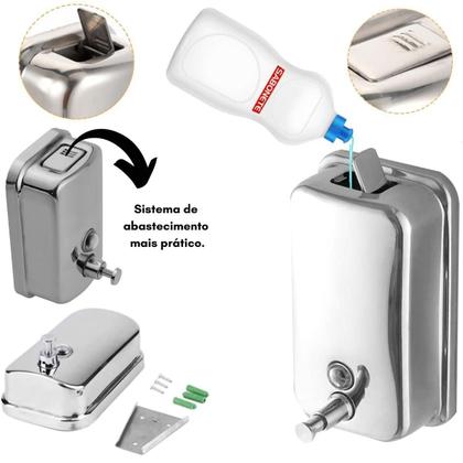 Saboneteira Dispenser 1 L Sabonete Líquido Álcool Gel Inox - Nilosdecor Imagem de Saboneteira Dispenser 1 L Sabonete Líquido Álcool Gel Inox